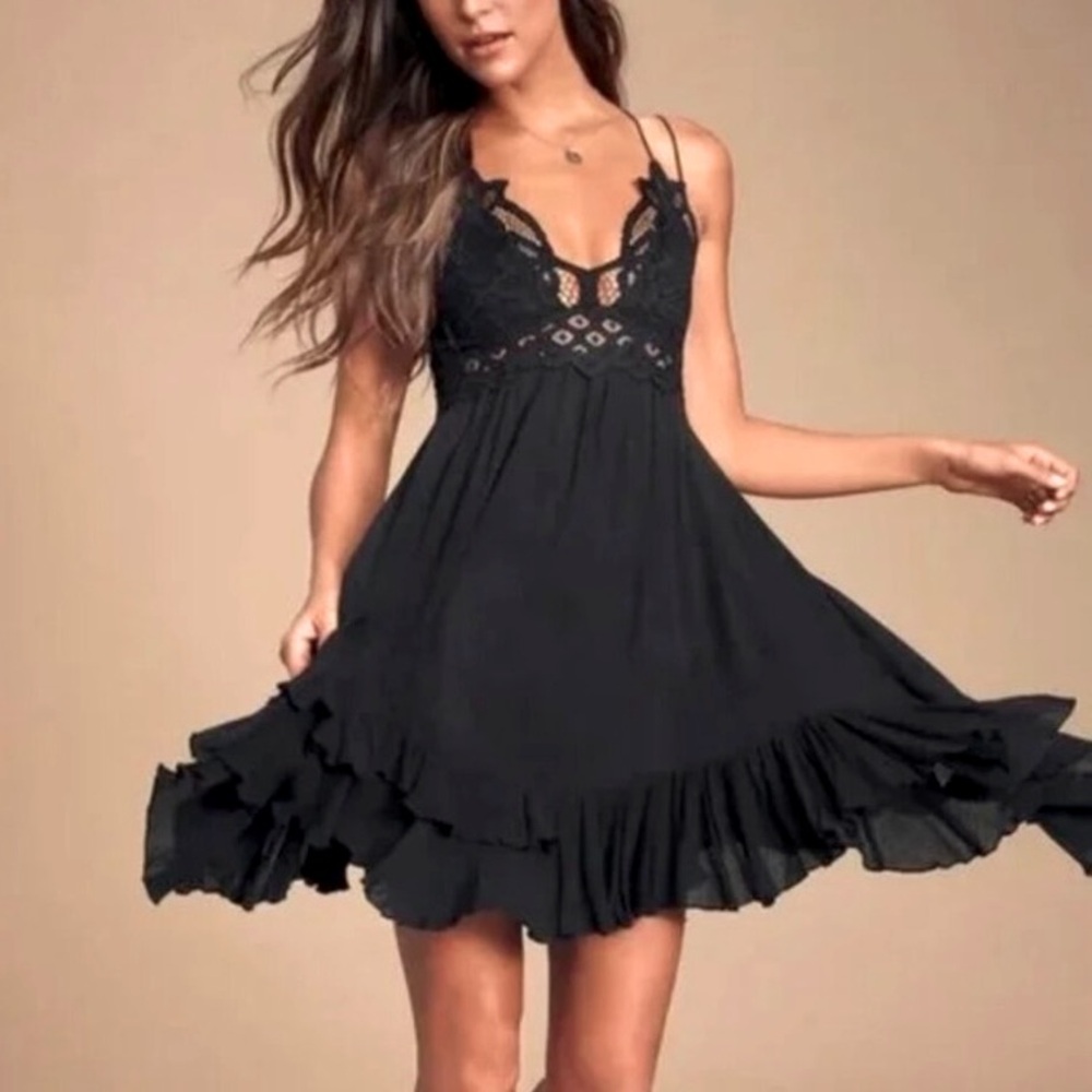 Free People Adela Slip Dress in Black NWT